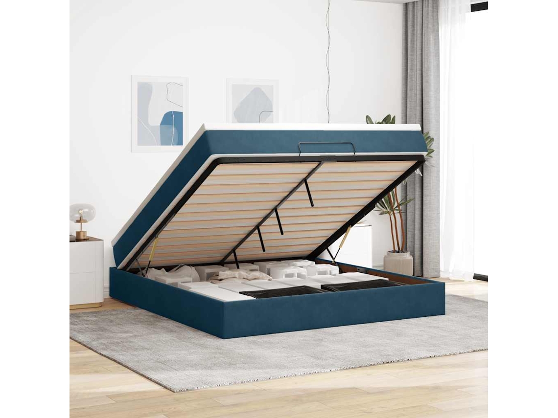 Vidaxl Estrutura De Cama Otomana Com Colchão 180x200 Cm Azul Escuro