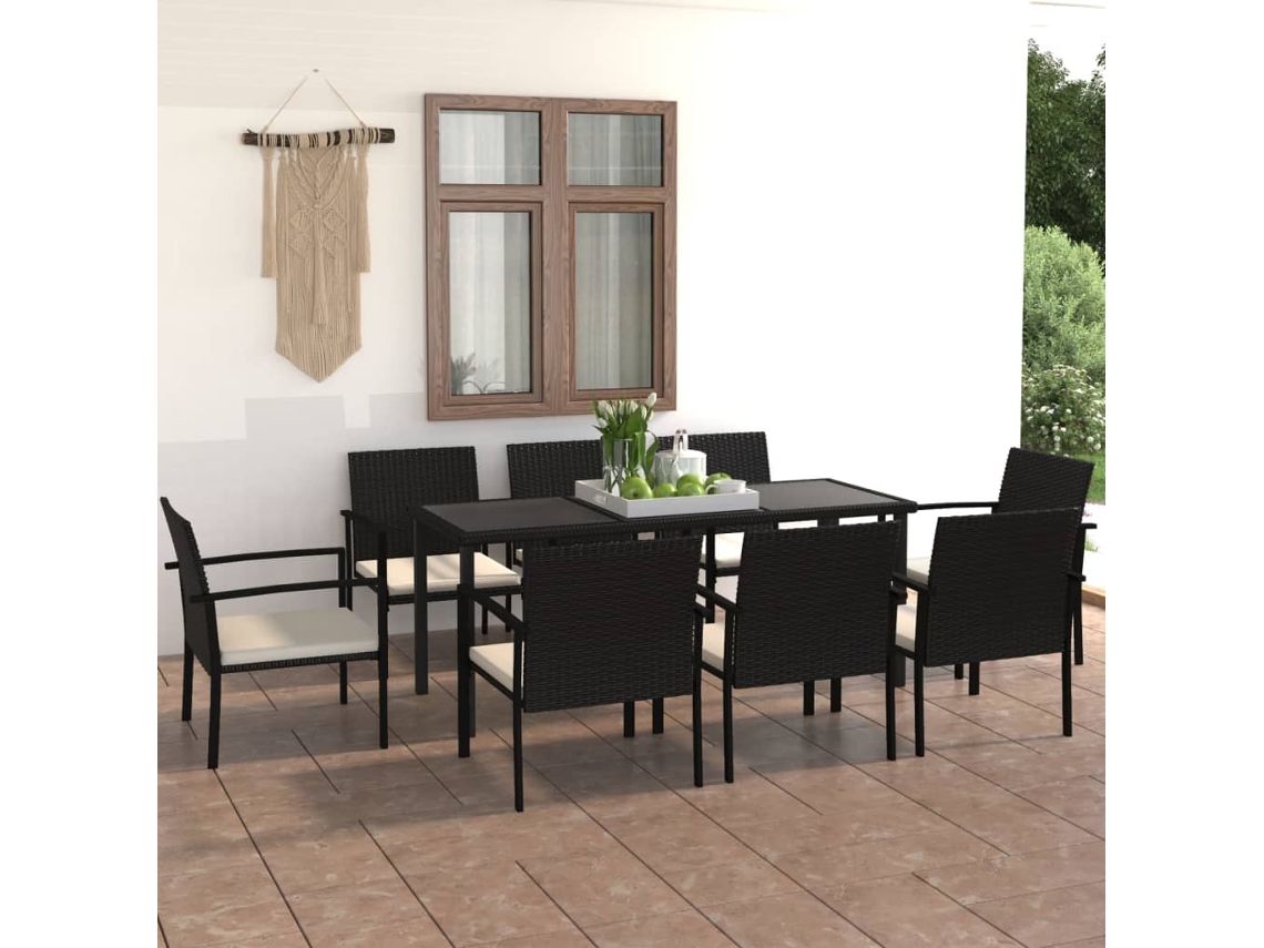 Vidaxl 9 Pcs Conjunto De Jantar Para Jardim Vime Pe Preto
