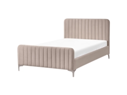 Cama de Casal BELIANI Lunan de Veludo Taupe 120x200