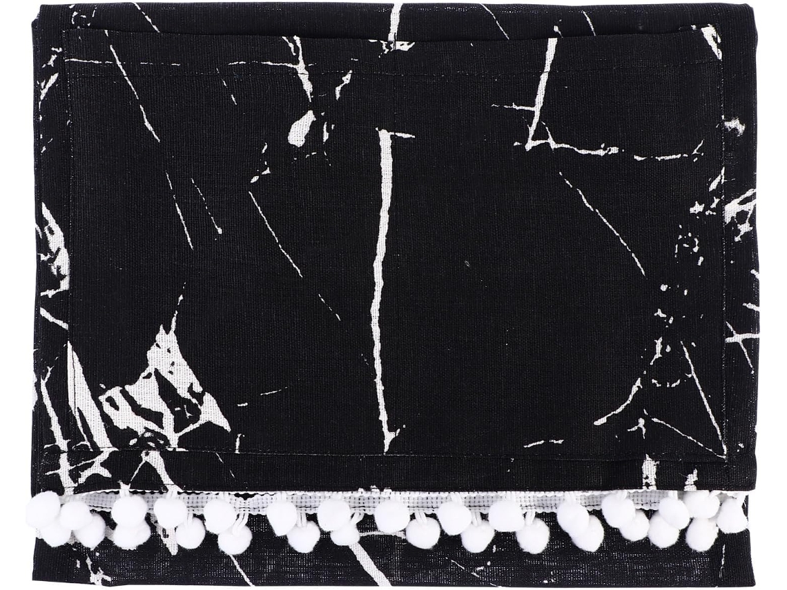 Capa Protetora Para Micro-ondas Em Algodão E Linho Preto Com Estampa De Mármore.