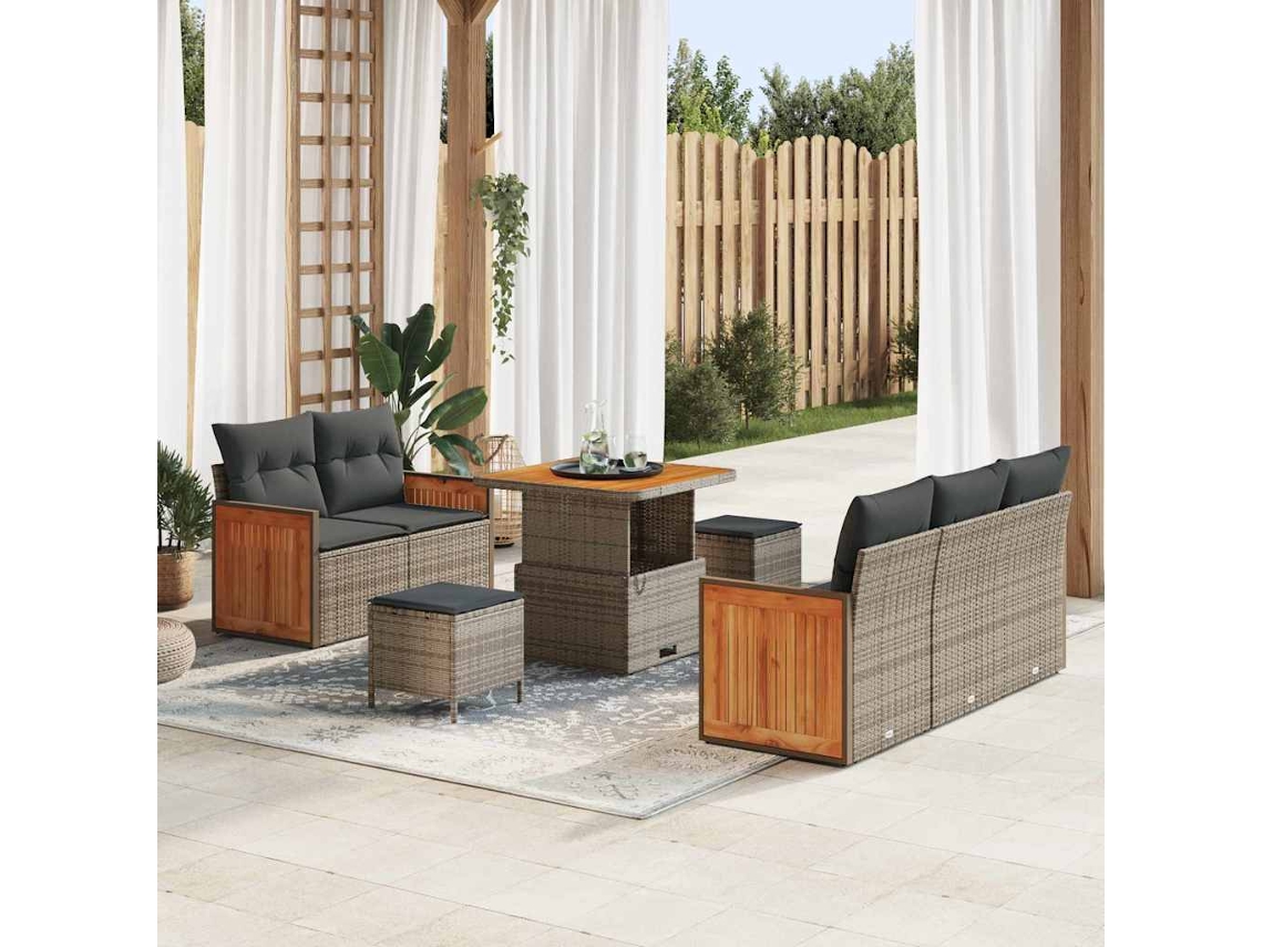 Vidaxl Conjunto De Sofá De Jardim 10 Unid. 7-número De Lugares Cinzeto
