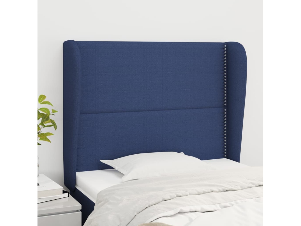 Vidaxl Cabeceira De Cama C/ Abas Tecido 93x23x118/128 Cm Azul