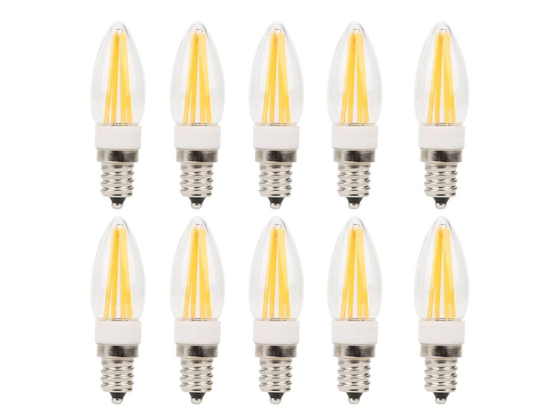 10pcs Lâmpadas LED Filamento Longo 3W 110V Branco Quente E12 para Lustres e Teto