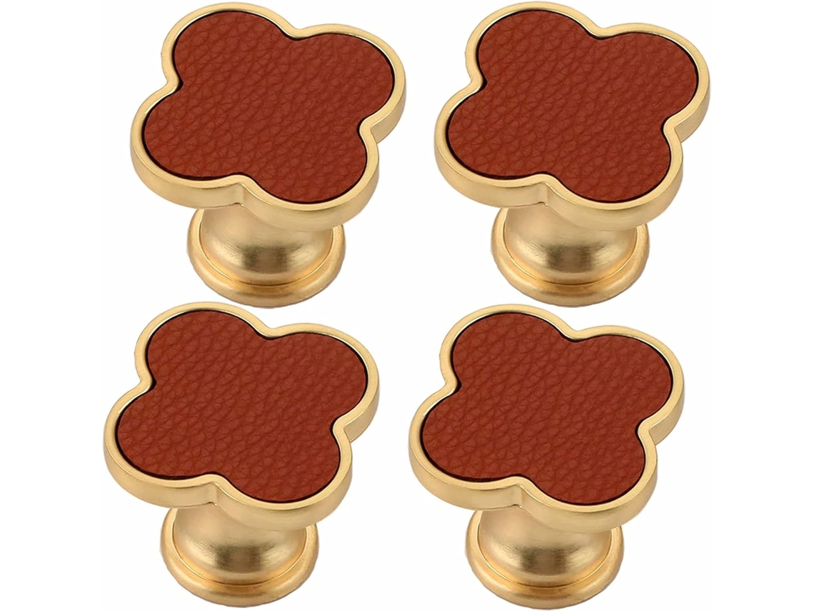 Conjunto De 4 Puxadores Liga Zinco Para Armários E Cômodas, Em Formato De Trevo Quatro Folhas, Com Parafuso Para Fixação