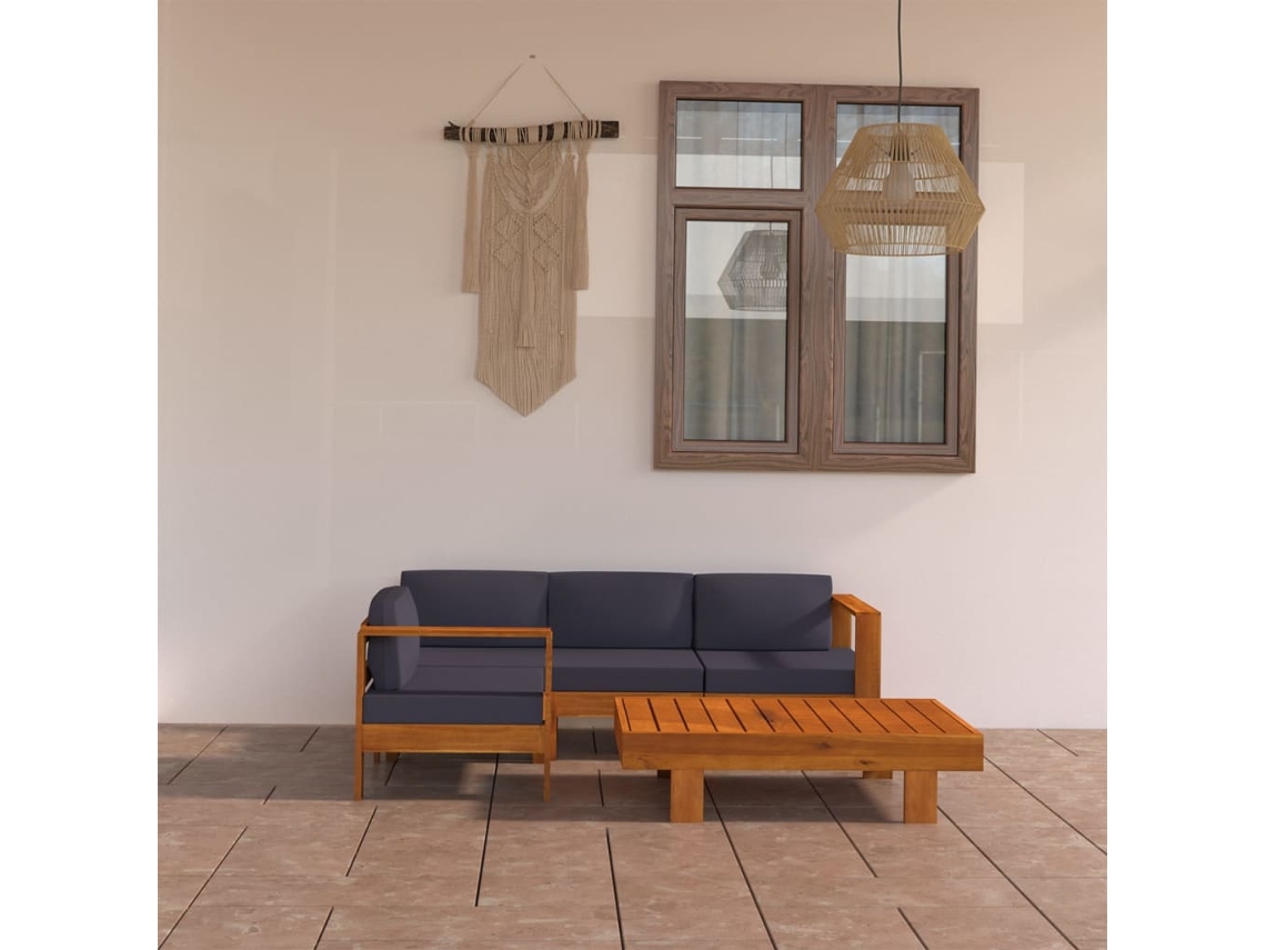 Vidaxl 5 Pcs Conj. Lounge De Jardim C/ Almofadões Cinza-escuro Acácia