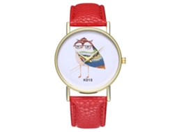 Relógio de pulso Zhoulianfa Red Quartz para casal com mostrador redondo e estampa animal.