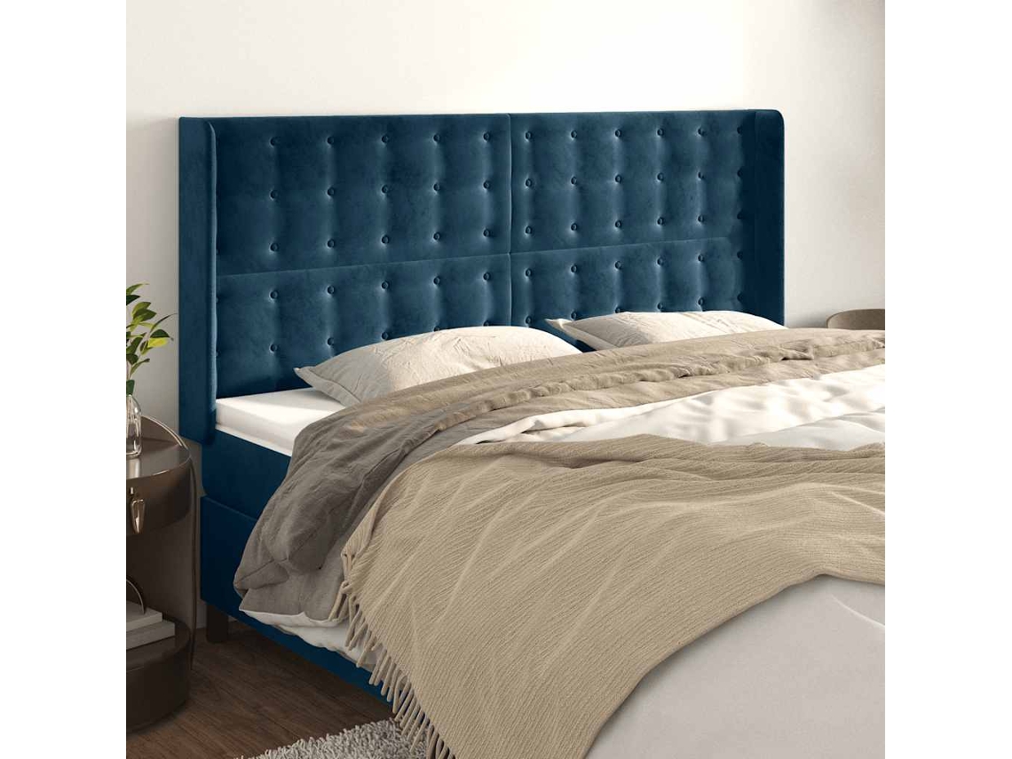 Vidaxl Cabeceira Cama C/ Abas Veludo 163x16x118/128 Cm Azul-escuro