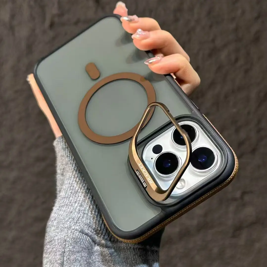 (iphone 14, Dourado) Capa Magnética À Prova De Choque Para Iphone Com Suporte E Proteção Traseira.