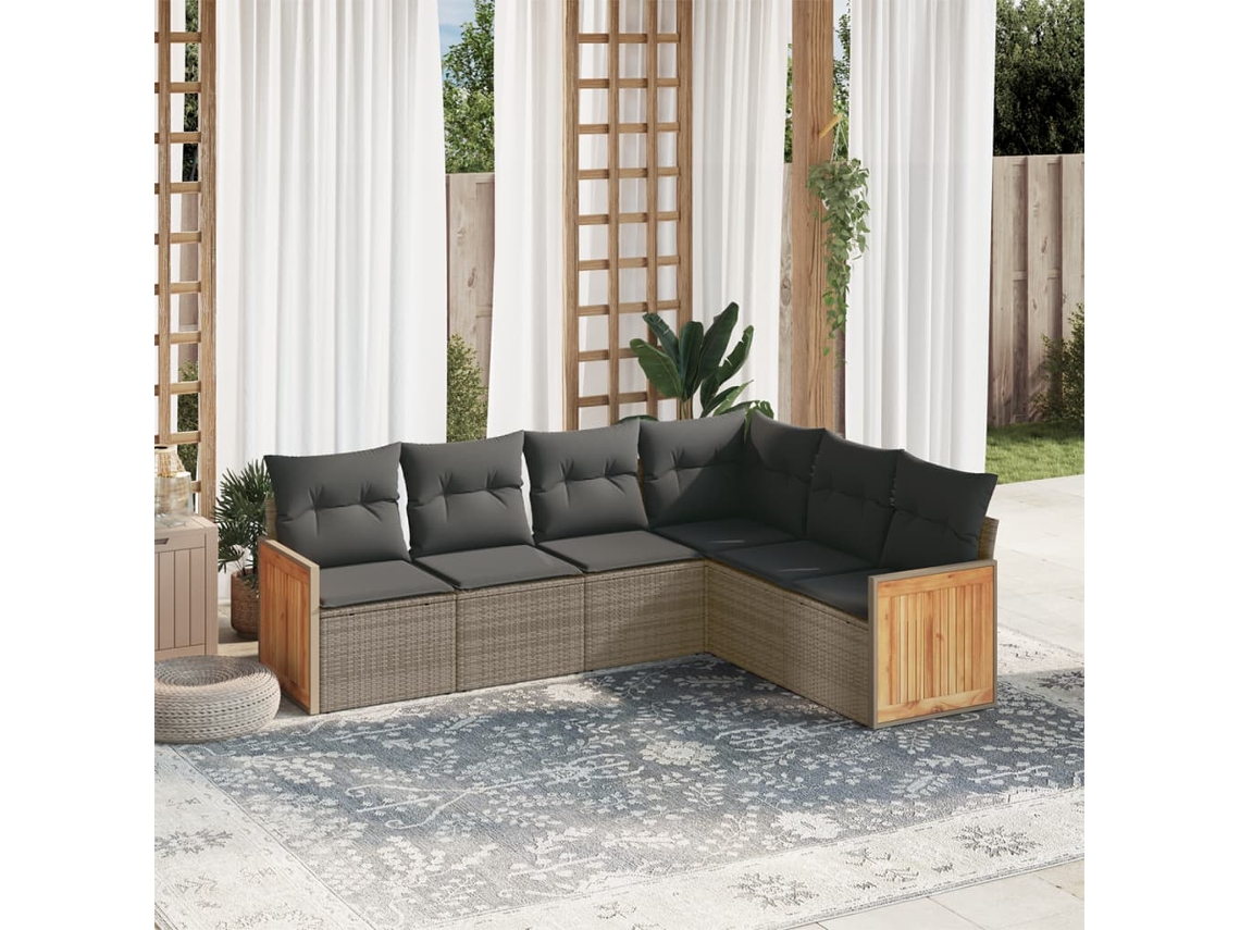 Vidaxl 6 Pcs Conjunto Sofás De Jardim Com Almofadões Vime Cinzento