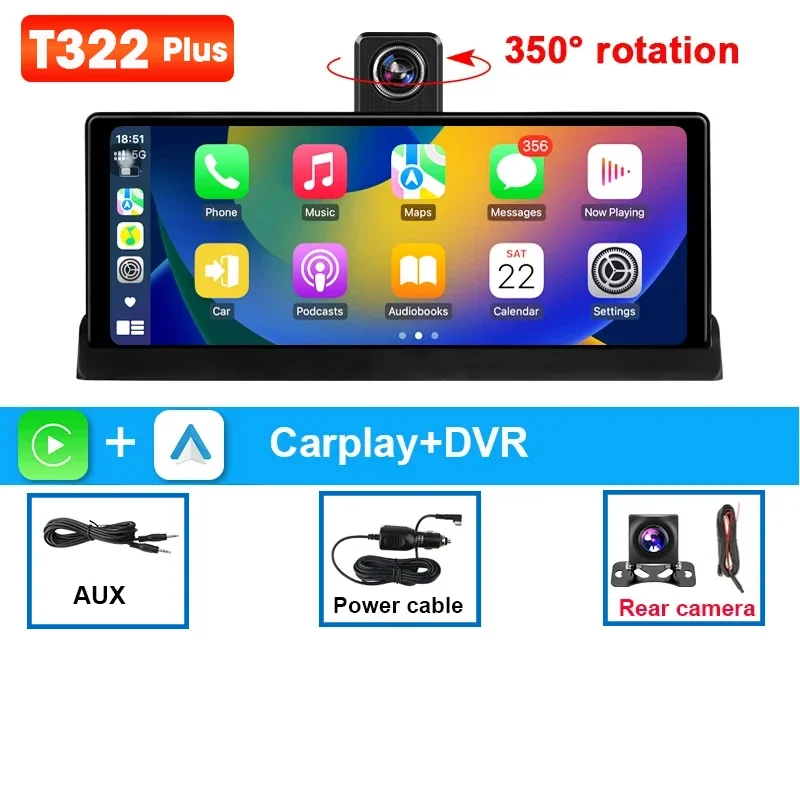 (câmera Plus) Dvr Para Carro, 4k, Carplay Sem Fio, Lente Dupla