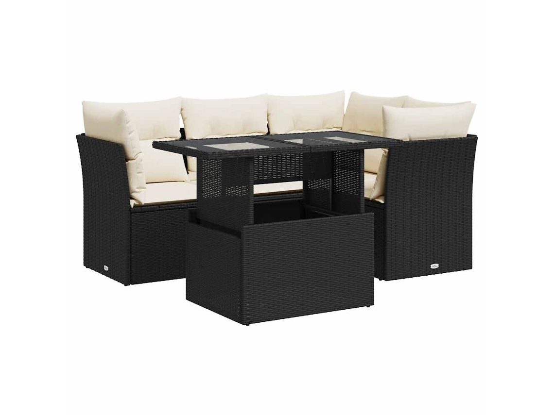 Conjunto de 5 Sofás de Jardim com Almofadões Vime Pe Preto MAISON EXCLUSIVE (5 pcs)