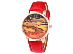Reloj De Cuarzo Con Correa De Cuero Pu, Dial Redondo, Moda, Para Parejas (rojo)