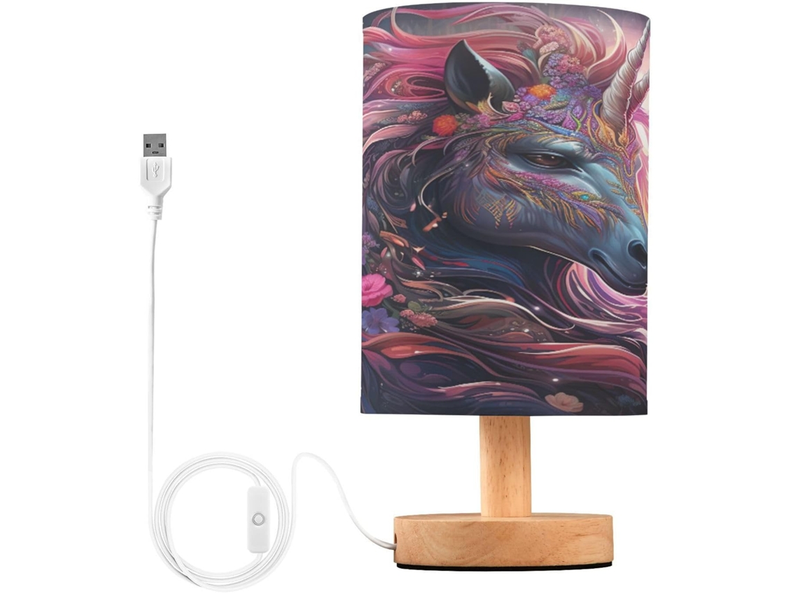 Luminária De Mesa Em Formato Cavalo Skyshu Pequena Led Usb Com Base Madeira Antiderrapante E Cúpula Que Não Agride Os