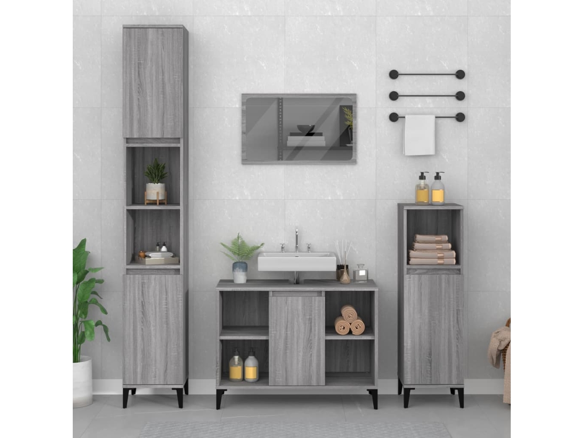 Vidaxl Móvel P/ Lavatório 80x33x60 Cm Derivados Madeira Cinza Sonoma