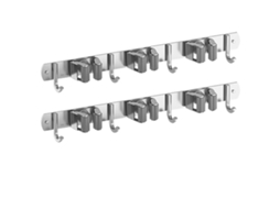 2 peças Suporte para Vassouras Aço Inoxidável 304 com 3 Prateleiras e 4 Ganchos para Parede Mop Organizer | S/MARCA