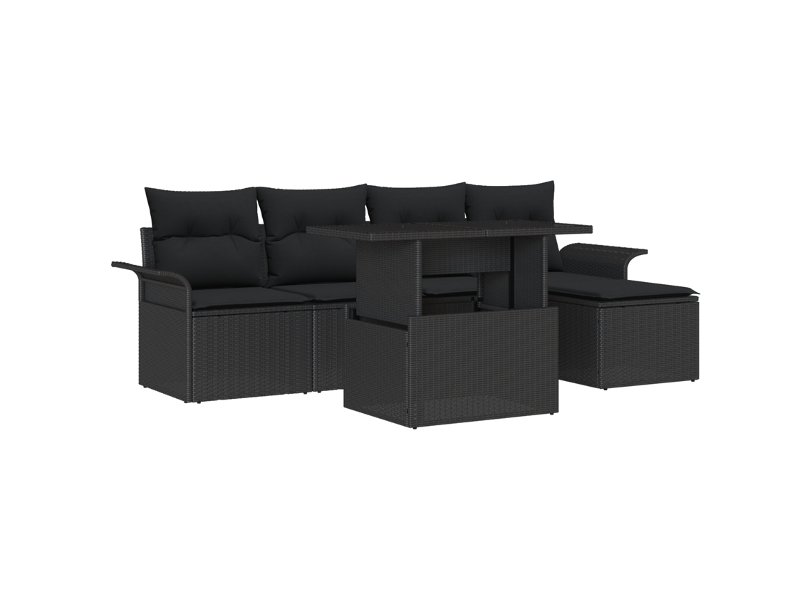 Conjunto 6 Sofá De Jardim Vidaxl Preto Vime Pe (251 X 117 X 85 Cm)
