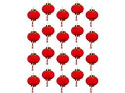 Conjunto 20 Lanternas Chinesas Vermelhas Tecido Floculado 3d Decoração Fácil Montar Festival Primavera GOKOCO