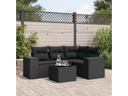 5 Pcs Conjunto Sofás De Jardim Com Almofadões Vime Pe Preto Dkd Home Decor