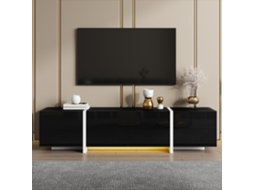 Móvel para TV KOMHTOM, 170x30x39 cm, 3 portas, 1 gaveta, 1 bandeja, LED, passagem de cabos, preto