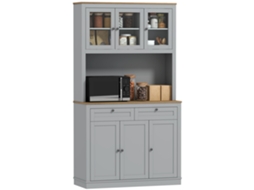 Despensa de Cozinha com 3 Portas de Vidro Compartimento Aberto 2 Gavetas e Prateleiras Ajustáveis 100x40x180 Cm Cinza pt