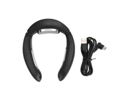 Ventilador de pescoço portátil sem lâminas, recarregável via USB, silencioso, preto.