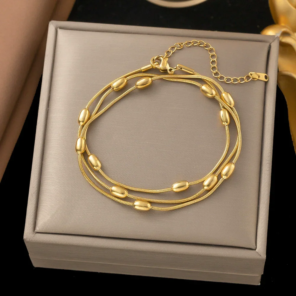 (pulseira Dourada) Colar Multicamadas Em Ouro 316l E Prata, Colar Impermeável E Elegante Para Presente