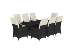Conjunto de 9 Jantar para Jardim com Almofadões Vime Pe Preto MAISON EXCLUSIVE