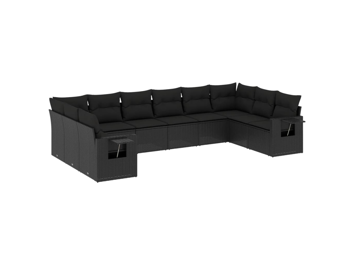 Conjunto de 10 sofás de jardim com almofadões Vime Pe Preto MAISON EXCLUSIVE