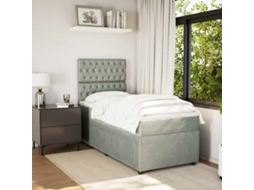 Cama Com Molas/colchão 90x190 Cm Veludo Cinza-claro
