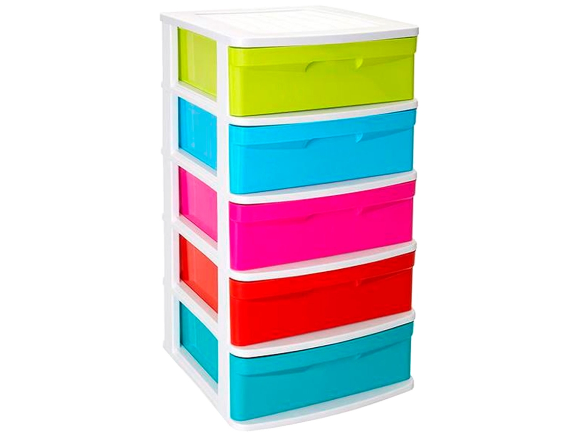 Bloco De Gavetas De Plástico Sena, 5 Gavetas Multicoloridas, Torre De Organização Multiusos, Arrumação, Escola, Casa, Fabricado Em Espanha Acan