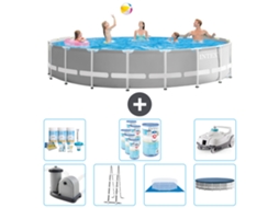 Piscina INTEX Round Prism Frame 548 X 122 Cm Cinza Inclui Bomba Escada Lençol Cobertura Pacote de Manutenção Filtros Aspirador de Pó