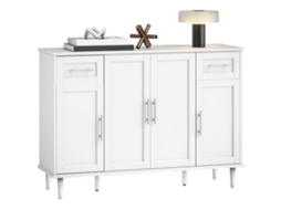 Cômoda buffet elegante com 2 gavetas e 3 armários com prateleiras ajustáveis, madeira (120x38x86 cm) branco S/MARCA