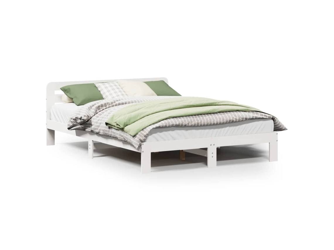Cama Sem Colchão 140x200 cm Madeira de Pinho Maciça Branco MAISON EXCLUSIVE