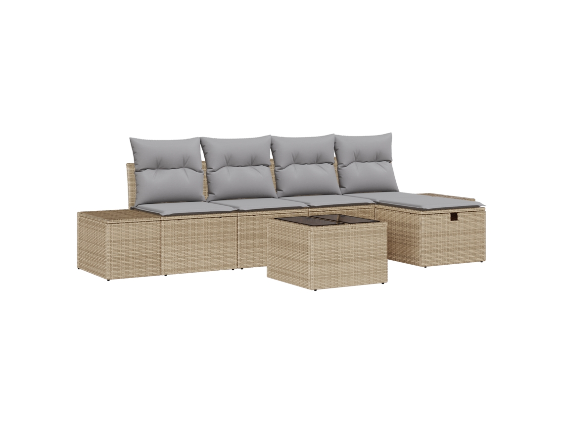 Conjunto 5 Conjunto De Sofás Para Exterior Vidaxl Bege Vime Pe (294 X 117 X 85 Cm)