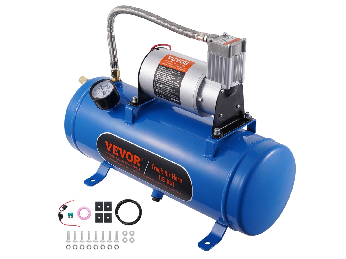 Compressor de Ar VEVOR 12V com Tanque de 1 6 Galão/6 L Compressor de Ar de Buzina de Trem Pressão de Trabalho de 120 Psi Sistema