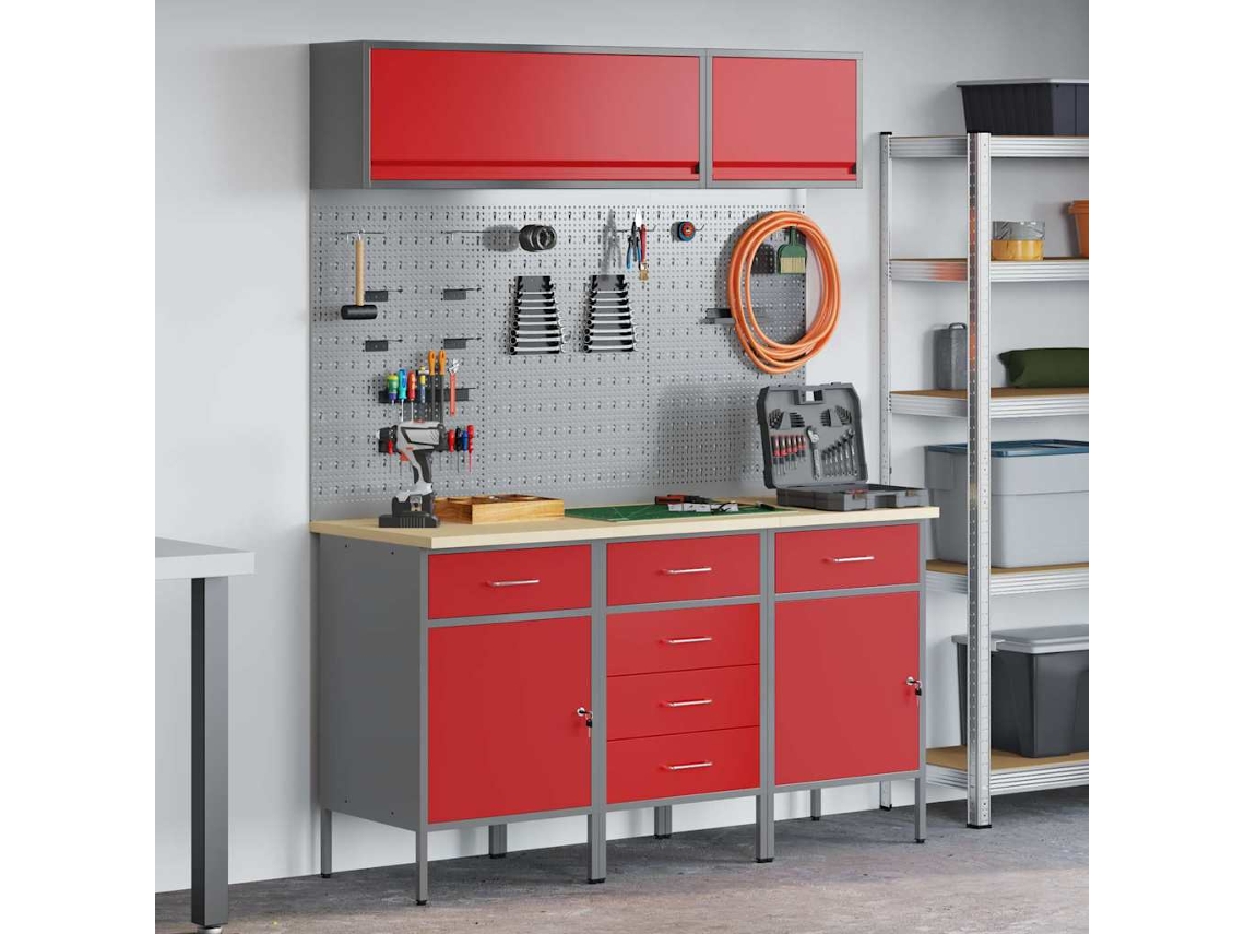 Vidaxl Conjunto De Armários De Trabalho Com Gaveta 8 Unid. Vermelho