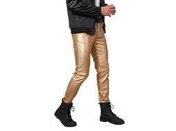 Rebe-calças De Couro Casual Homem Tamanho Médio Corte Retangular Slim Cor Solida Eij Ue 29 Oro