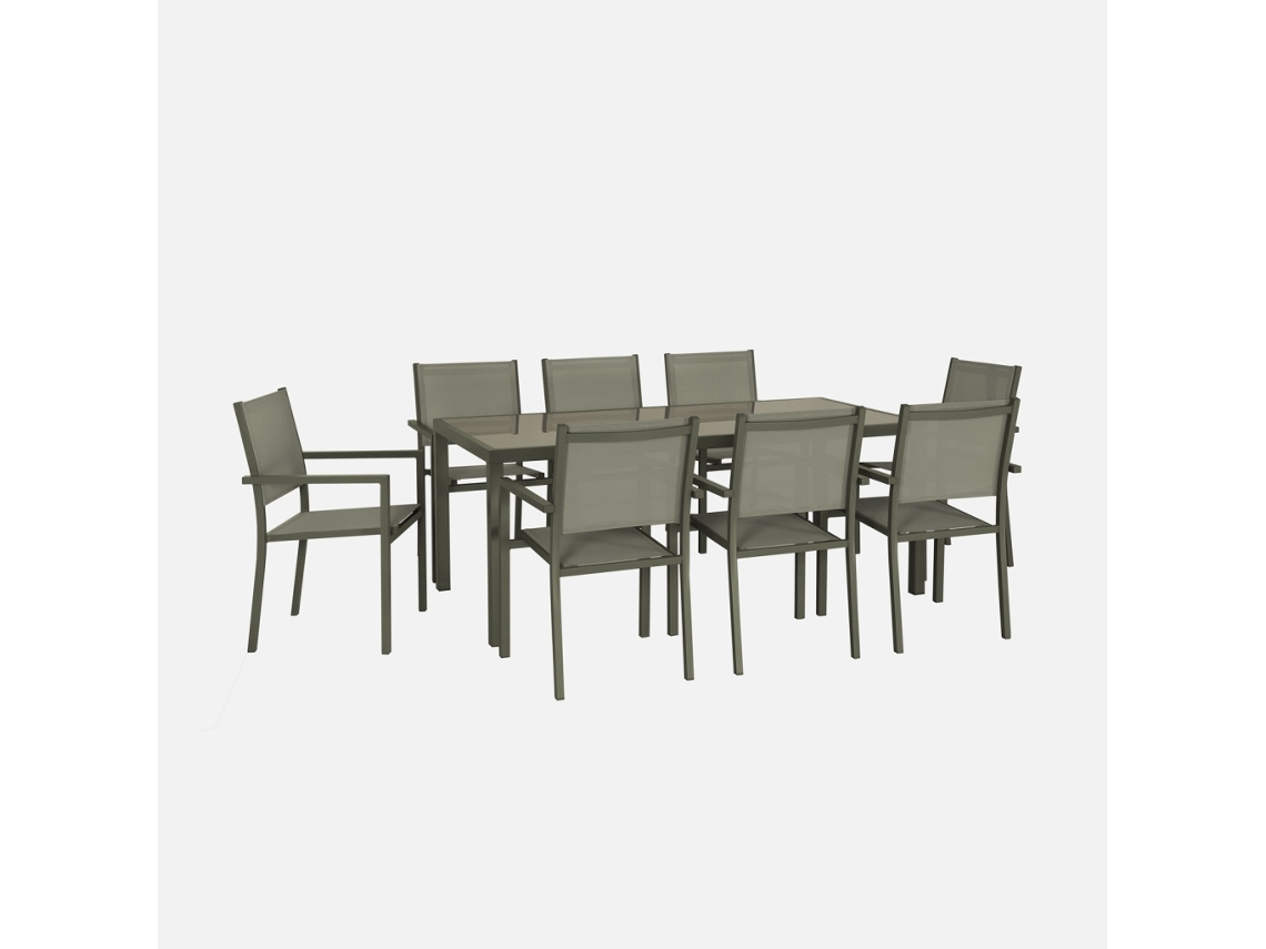 Conjunto De Jardim Com Mesa Em Alumínio Com 8 Cadeiras, Verde Caqui
