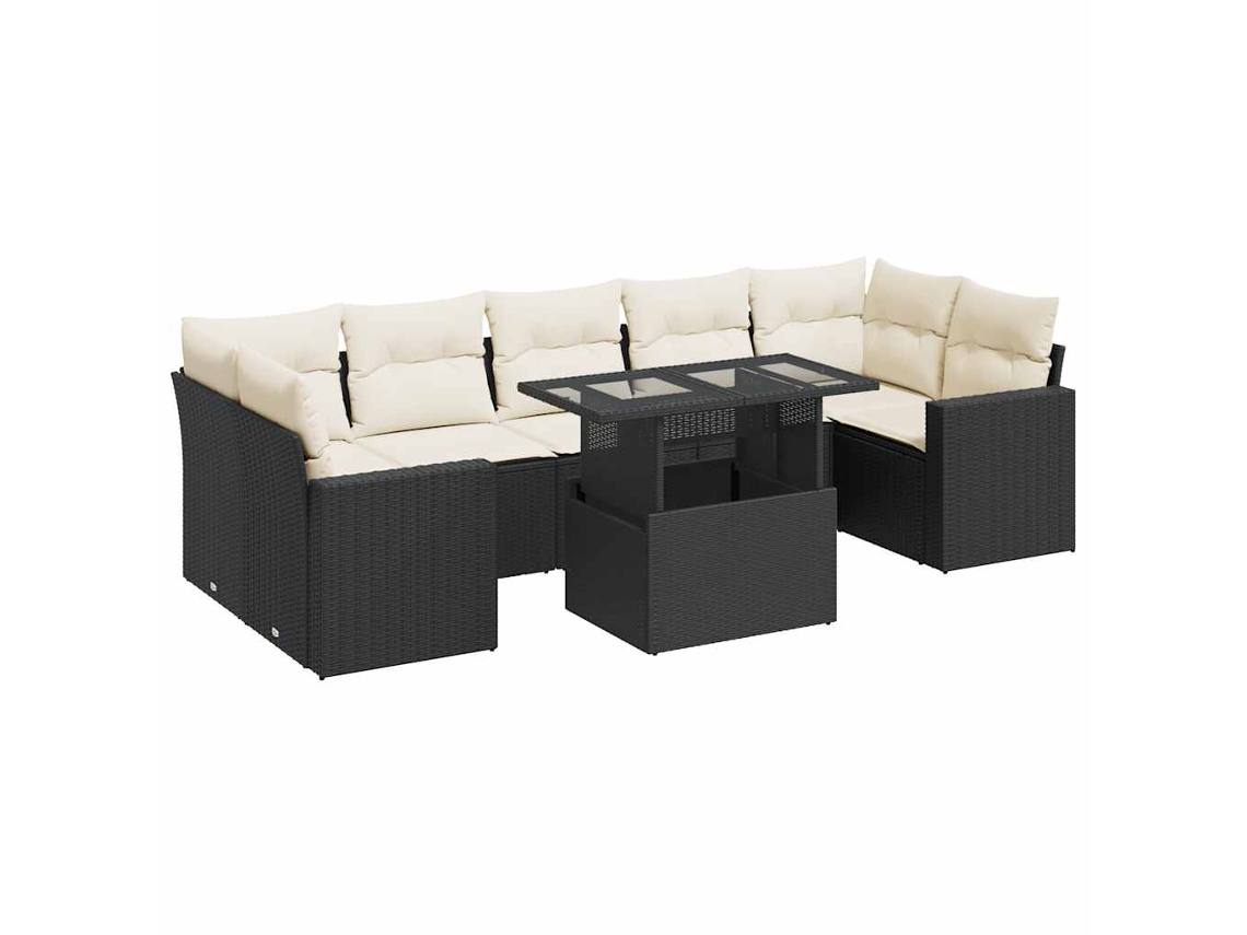 Conjunto de 8 sofás de jardim com almofadões Vime Pe Preto MAISON EXCLUSIVE (N/A)