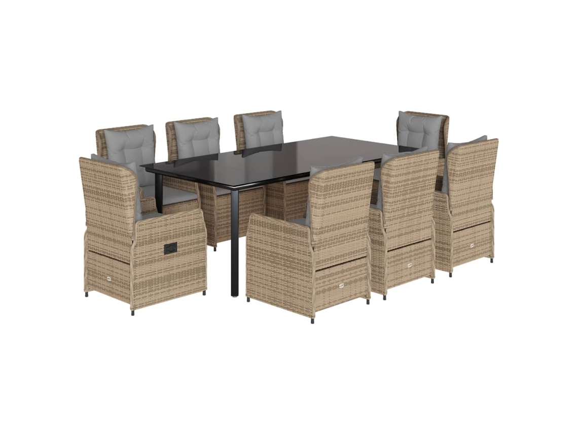 Conjunto de 9 Jantar para Jardim com Almofadões Vime Pe Bege MAISON EXCLUSIVE
