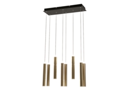 Luminária Pendente Fabas Luce Prado Com 8 Lâmpadas Led 52w Regulável Design Linear Em Latão
