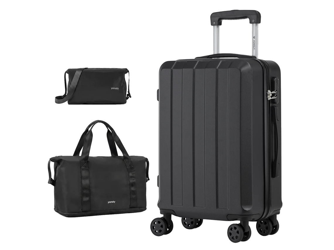 Conjunto De Malas, Design Leve, 4 Rodas Giratórias, Preto (20 Polegadas)