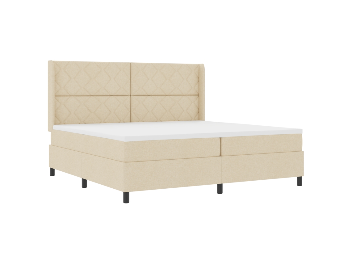 Cama Com Estrado E Colchão  Creme Vidaxl Em Tecido (200x200 Cm)