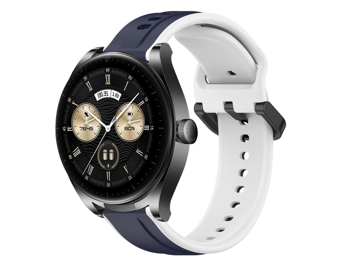 Bracelete de Smartwatch para Huawei Watch Buds 22mm Loop Convexo de silicone de duas cores (azul meia-noite + branco)