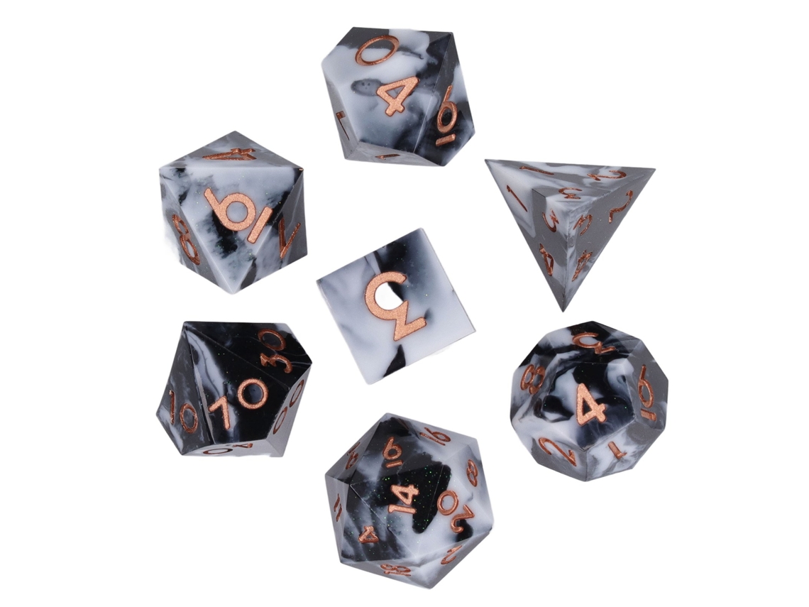 Ats set de 7 Dados Poliédricos de Resina para Juegos de Mesa Y Rpg, Exquisitos Accesorios para Fiesta, Color Negro
