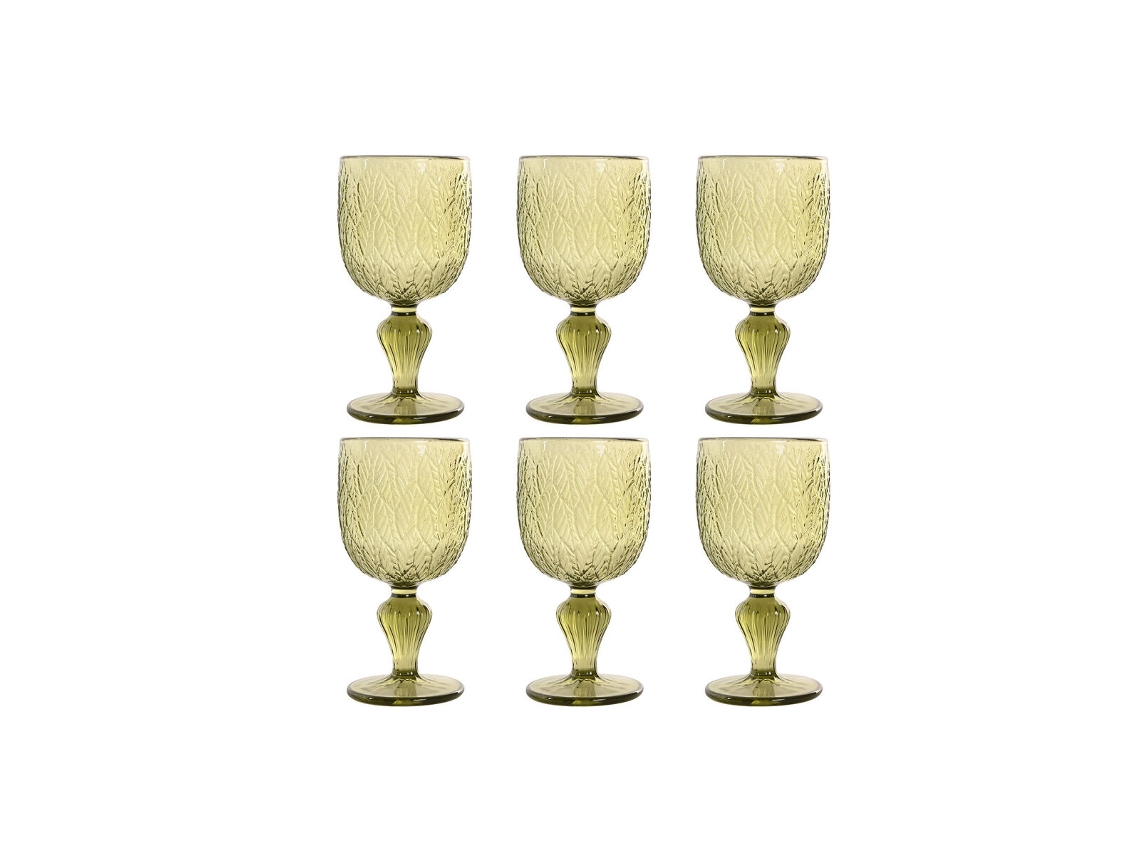 Conjunto De Copos Home Esprit Verde Cristal Folha 340 Ml (6 Unidades)