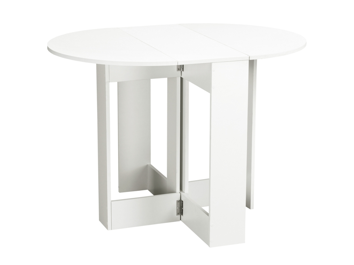 Mesa de jantar dobrável, oval, extensível, 104x76x73,7cm, madeira branca | S/MARCA