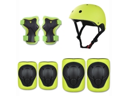 Conjunto Capacete Infantil Verde Ajustável Equipamentos Proteção Joelheiras Cotoveleiras Pulso