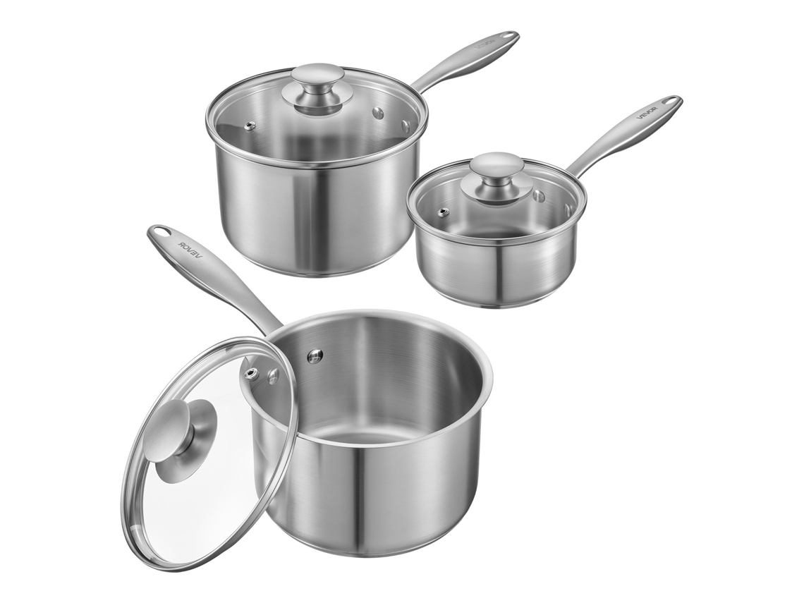 Jogo De Panelas De Aço Inox Com Tampa De Vidro 0,95 1,89 2,84 L Da Vevor