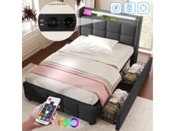 Cama 90x200 Cinza Iluminação Usb Gavetas